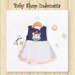 PD390 Dress Denim Tile Sunflower Putih  large